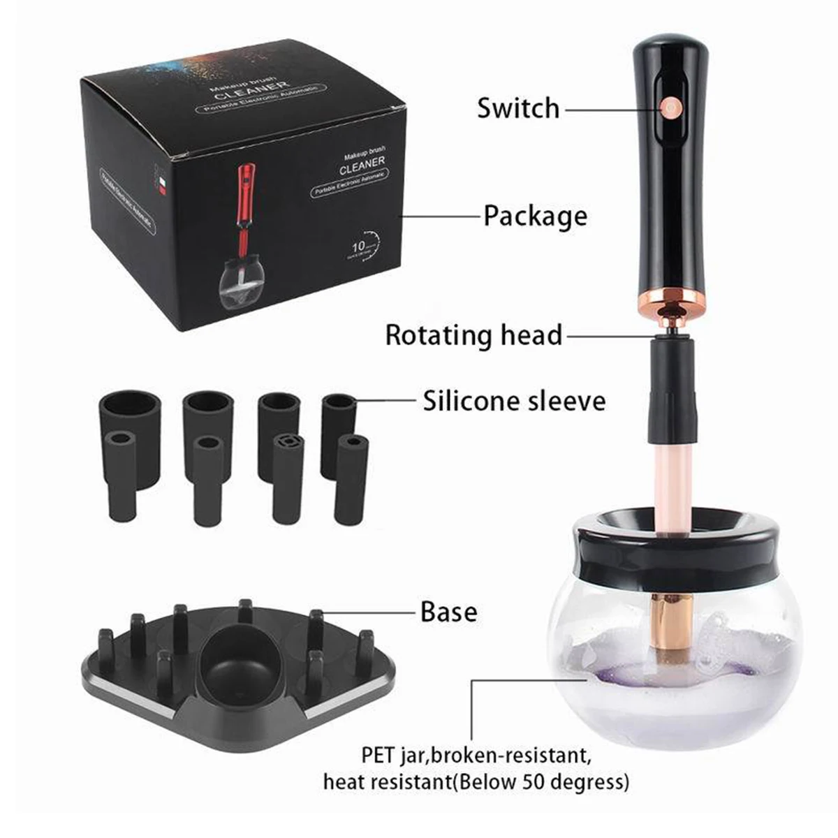 Limpiador de brochas de maquillaje eléctrico, máquina agitadora de pegamento de pestañas, lavado y secado rápido, limpieza USB, accesorios de herramientas