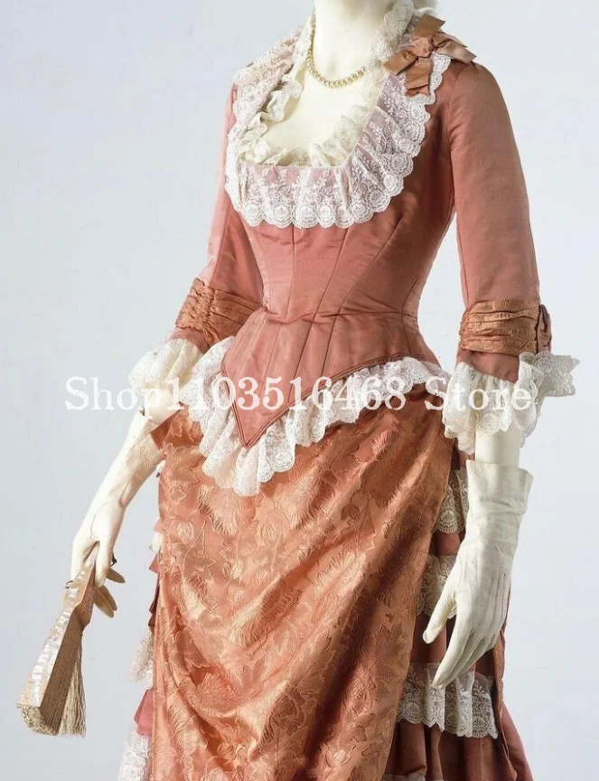 Vintage Flesh Pink Victorian Evening Dress Corset Corset Lace Pleated Custom Renaissance Women's Masquerade فساتين سهرة