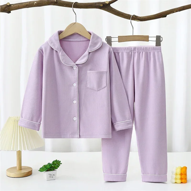 Ensemble de pyjama en velours pour enfants, solide, pour adolescents de 1 à 16 ans, garçons et filles, garde au chaud, collection automne hiver 2024