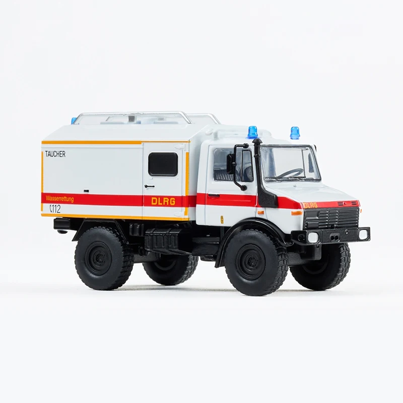 MASSDI 1:64 스케일 U1300L U300L DLRG 구급차 트럭 무료 지붕 합금 시뮬레이션 자동차 모델 정적 컬렉션 기념품 선물