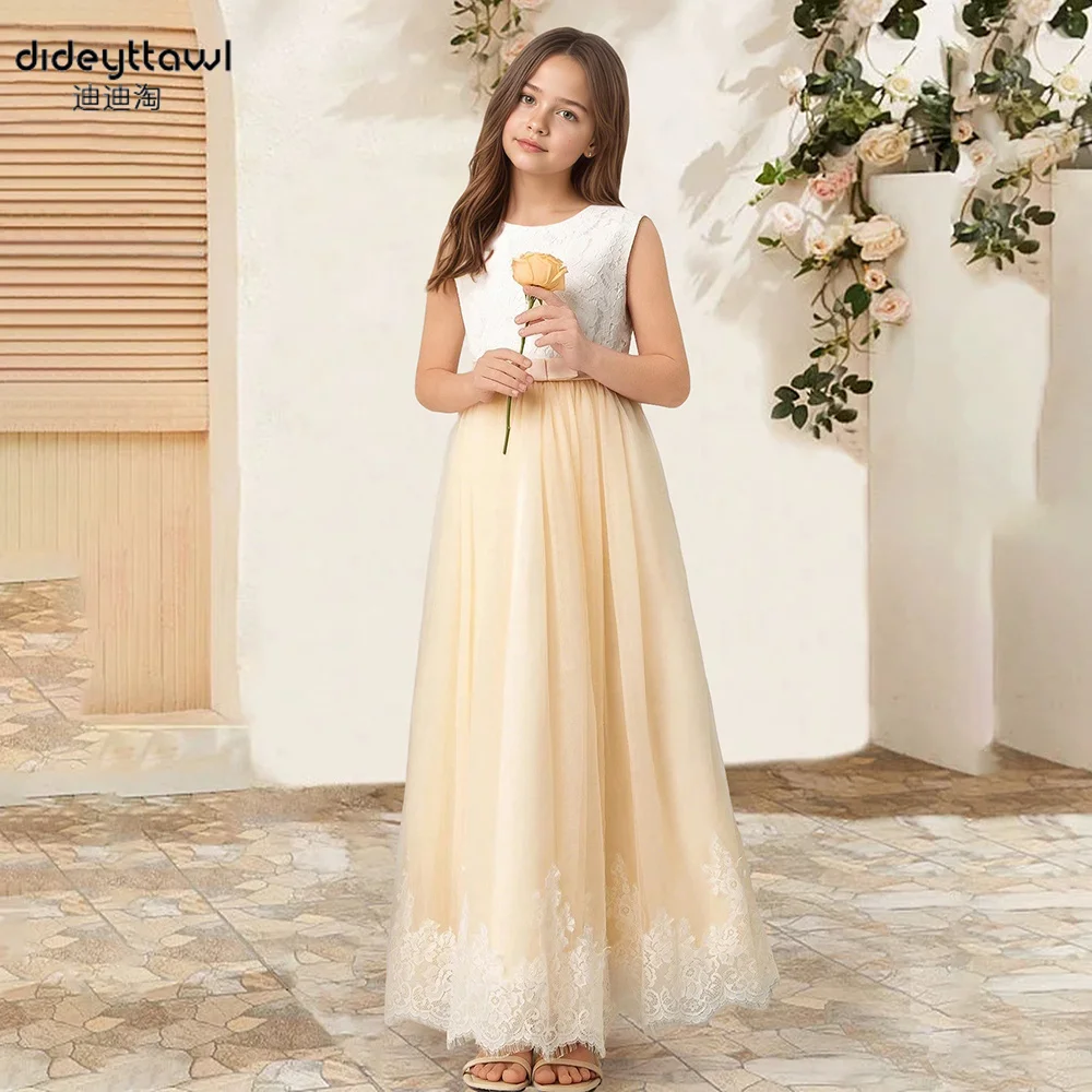 

Dideyttawl индивидуальное трапециевидное платье без рукавов с бантом, кружевное свадебное платье для девочек с открытой спиной, длиной до пола, вечернее платье Vestidos De Novia