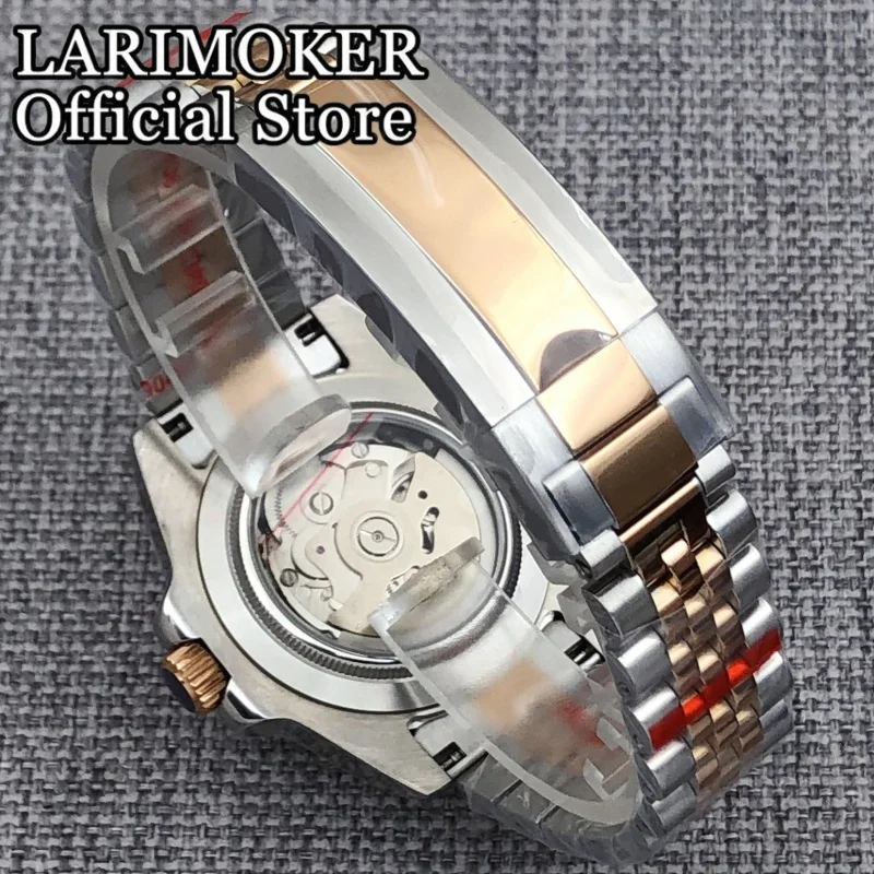LARIMOKER New 41mm Men's Sapphire Glass Stainless Steel Two Tone Rose Gold NH34 Automatic Movement Mechanical Waterproof Watches