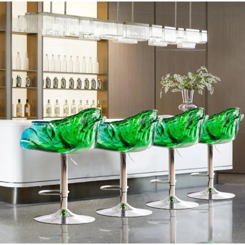 Glass transparent lifting resin, bar island bar chair, petal hardware high foot rotation, hotel flower chair