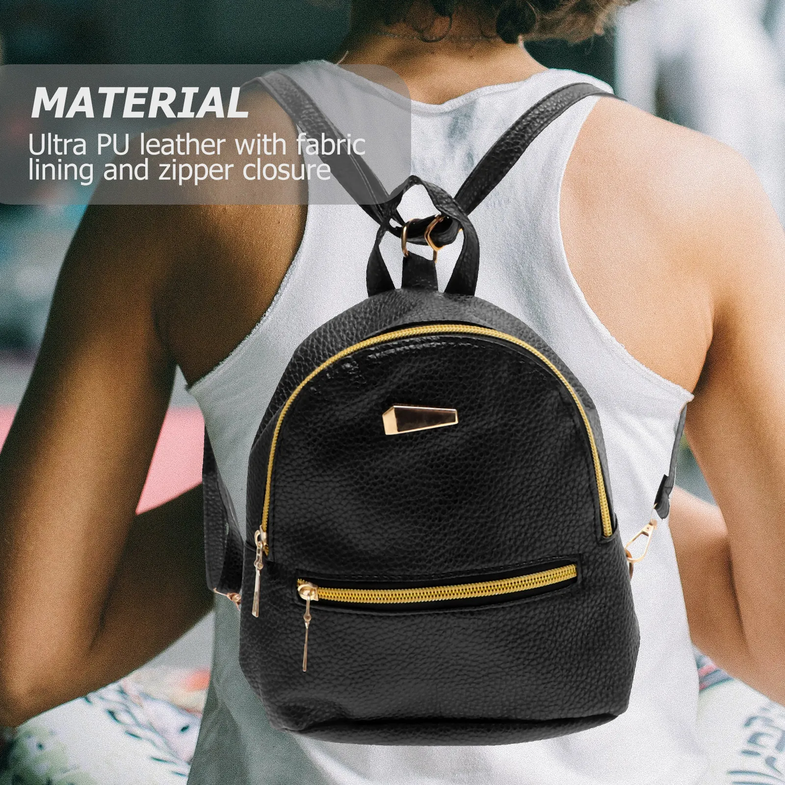 

Women's Mini Black PU Backpack Daypack Fashion School Bag Travel Handbag for Girls Women's Backpack Travel Handbag