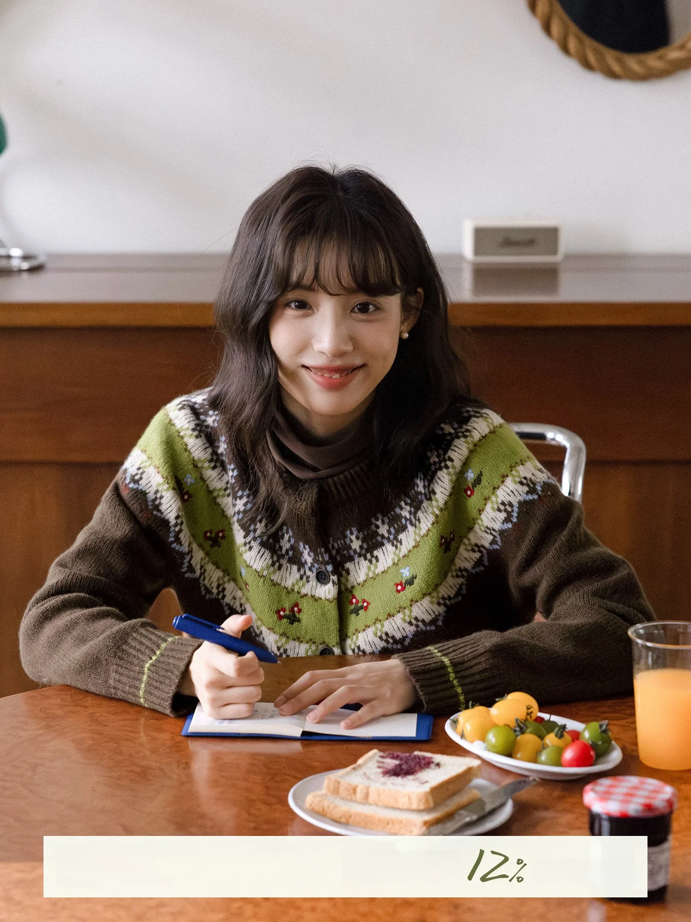

Spring Floral Road 00% Wool Vintage round Ne Fair Isle Knit Sweater Women's Loose Winter Early Spring Open Cardigan