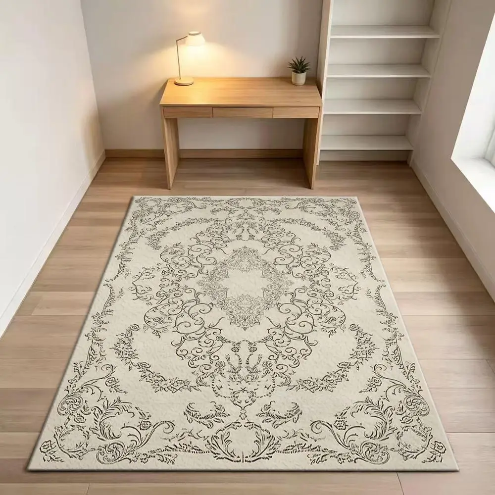 Square Retro Line Art Decorative Carpet Non-Slip Soft Floor Carpet Suitable for Bedroom Living Room Home Decoration