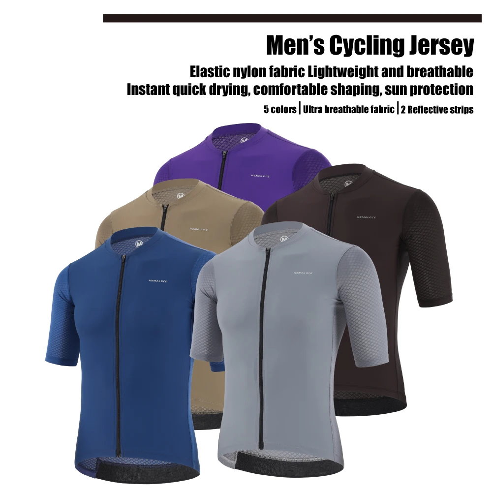 KEMALOCE Fahrradtrikot Herren Kurzarm 2026 Sommer Einfarbig Blau&Schwarz&Weiß&Grau Reflektierend Atmungsaktiv Kühl Fahrradtrikot – Detail 1