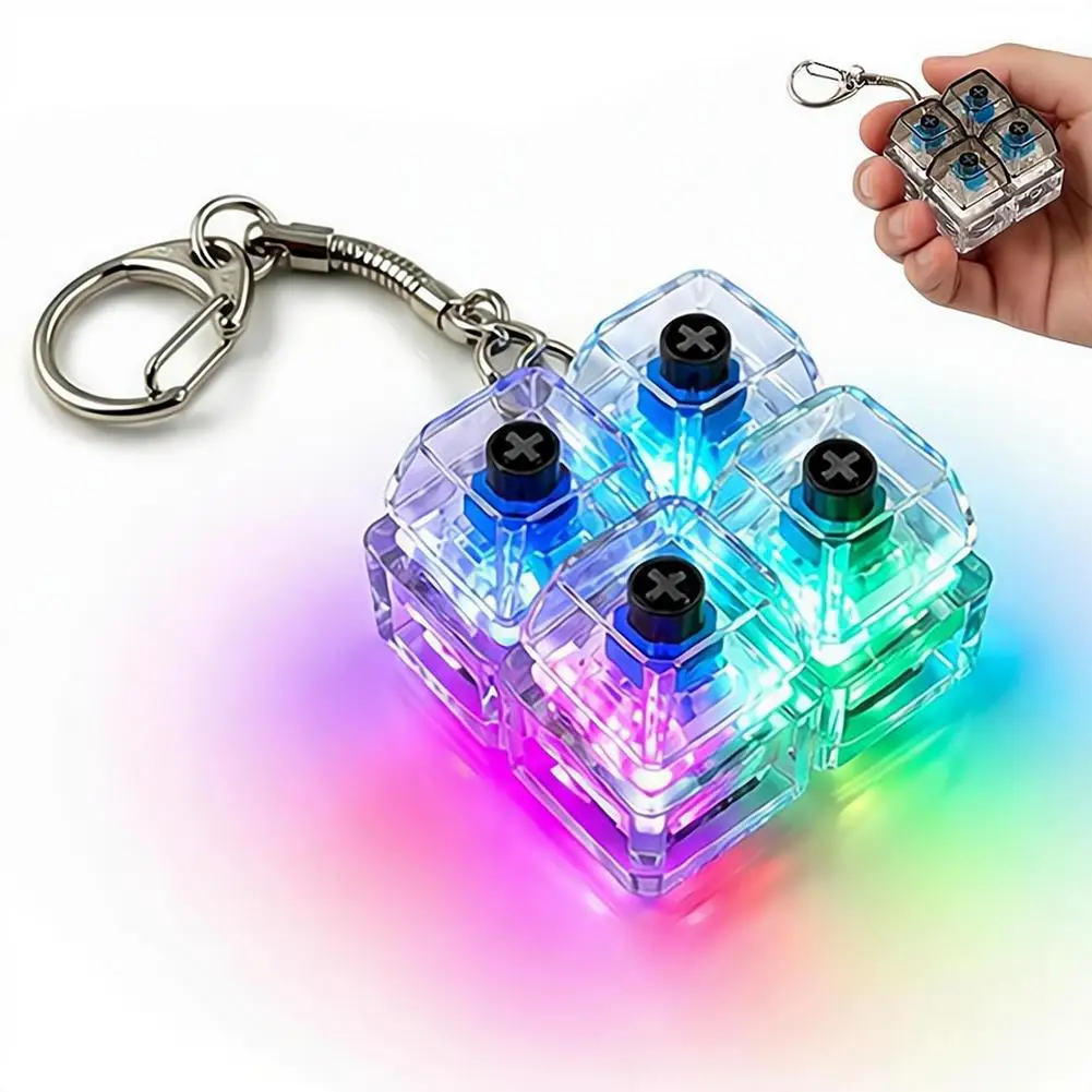 Keyboard Fidget Toys LED Crystal Keycap Keychain Stress Relief Fingertip Gadget Decompression Toys Clicker Fidget Toy