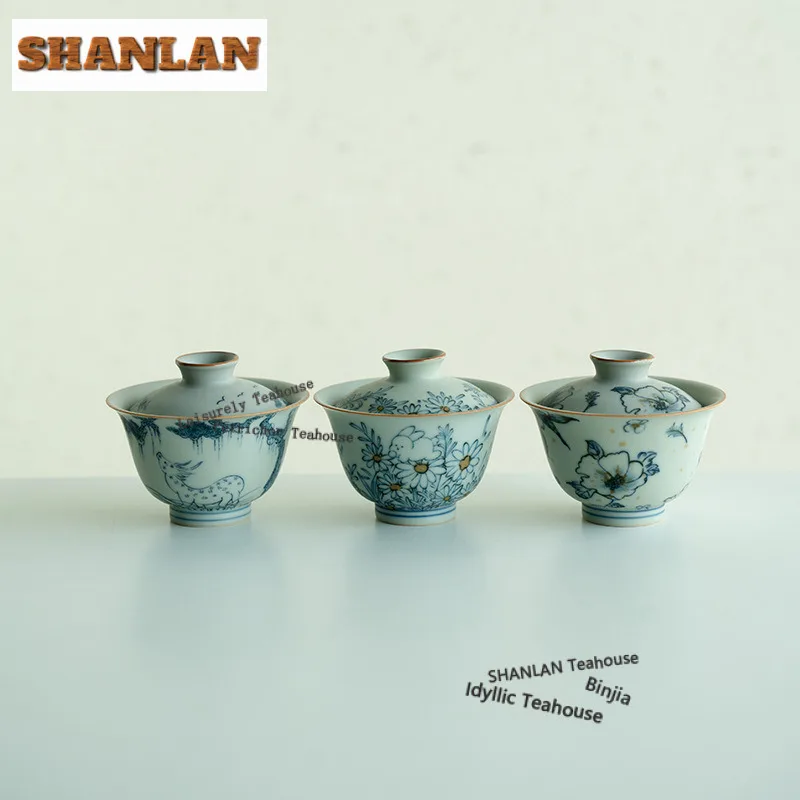 

110 мл сине-белый фарфоровый гавань в древнем стиле, эстетичная чайная варенья, бытовая чайная чаша с крышкой, комплект чайника, крышка, чаша для кафе