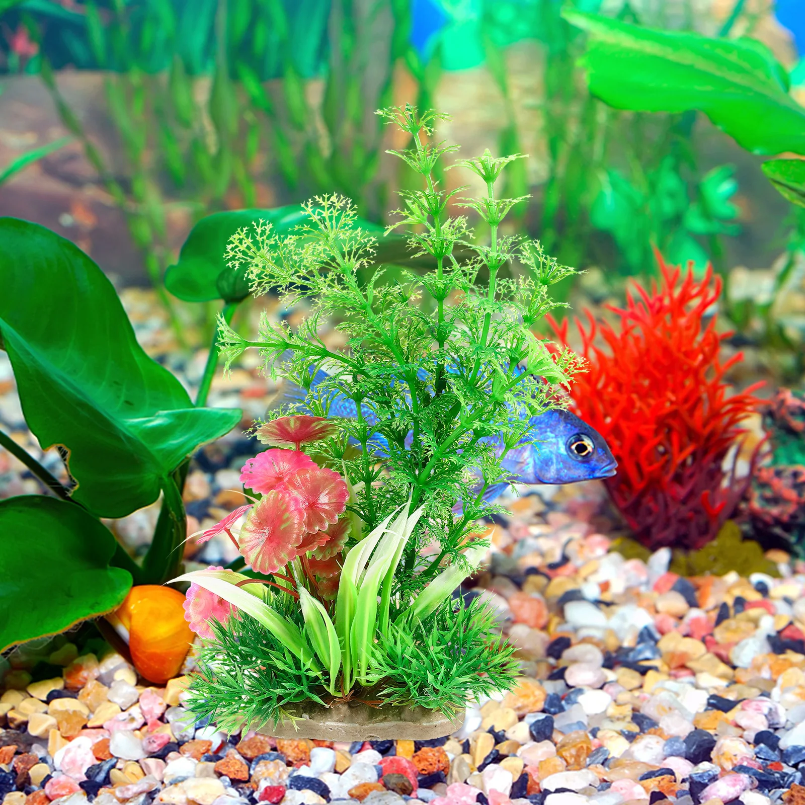 

5Pcs Artificial Resin Aquarium Plants Green Ceramic Lifelike Decoration Fish Tank Turtle Tank Landscape Accessory