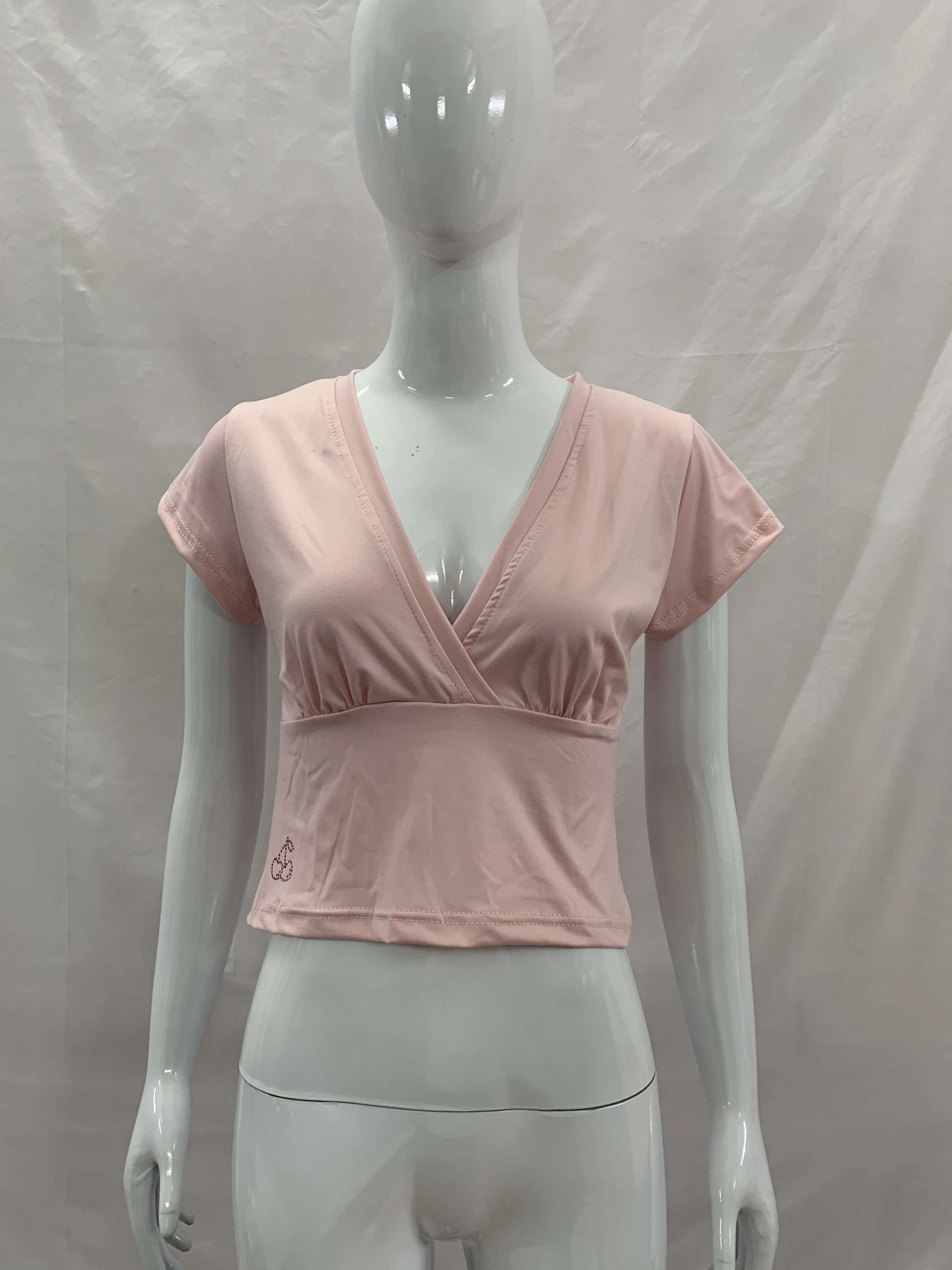 Damen V-Ausschnitt Kurzarm 3/4-Ärmel Crop-Tops, Figurbetont, Y2K Basic T-Shirts für Club, Party, Dating, Urlaub, Streetstyle, Alltagskleidung – Detail 11