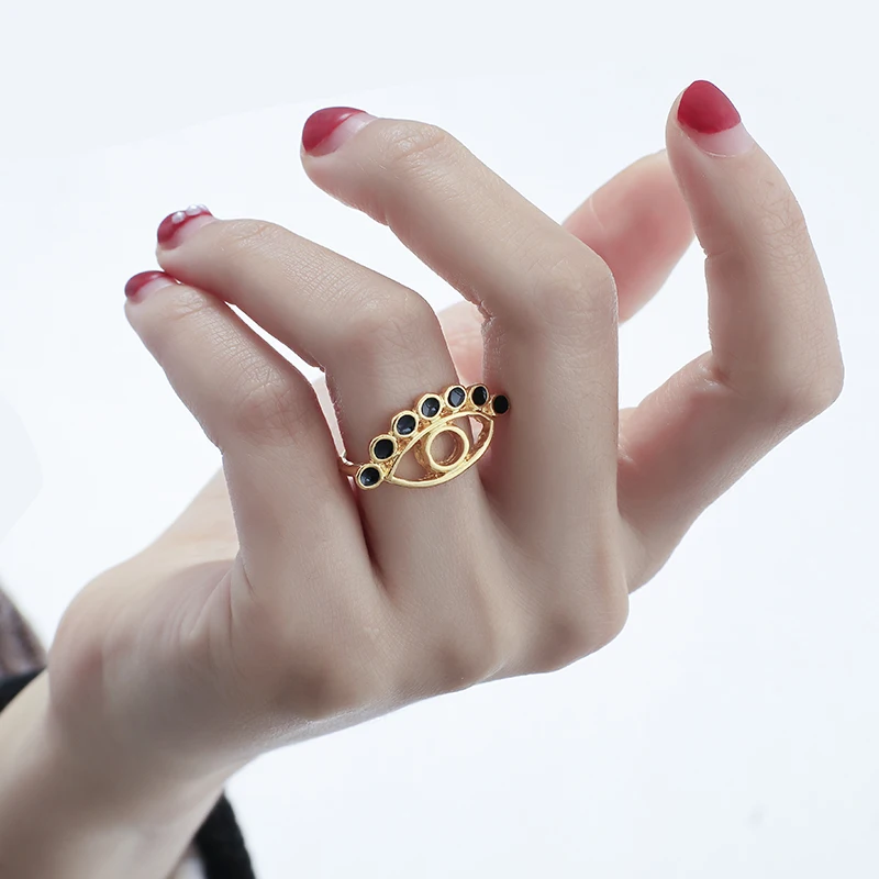 ALLYES Unique Design Enamel Devil's Eye Lip Heart Finger Rings for Women Trendy Gold Color Adjustable Chunky Ring Jewelry Gifts