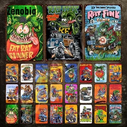 Cartoon Metal Sign RAT FINK Vintage Tin Sign Funny Cartoon Characters Metal Plate Tin Plaque Wall Stickers for Home Decoration