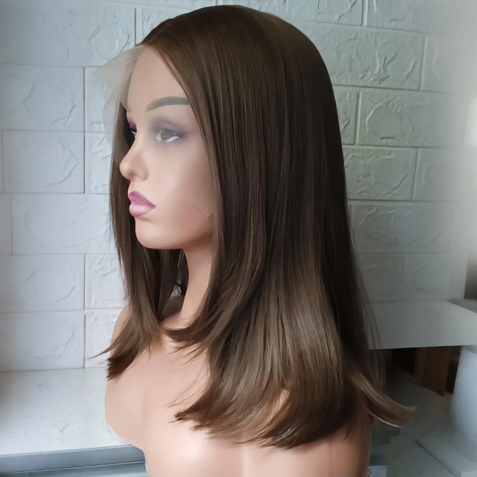 

16inch 100% Human Straight Hair Brown 5*5 Lace Front Hair Wig 150 Density with Baby Hair Pre-Plucked Soft Hair Wig