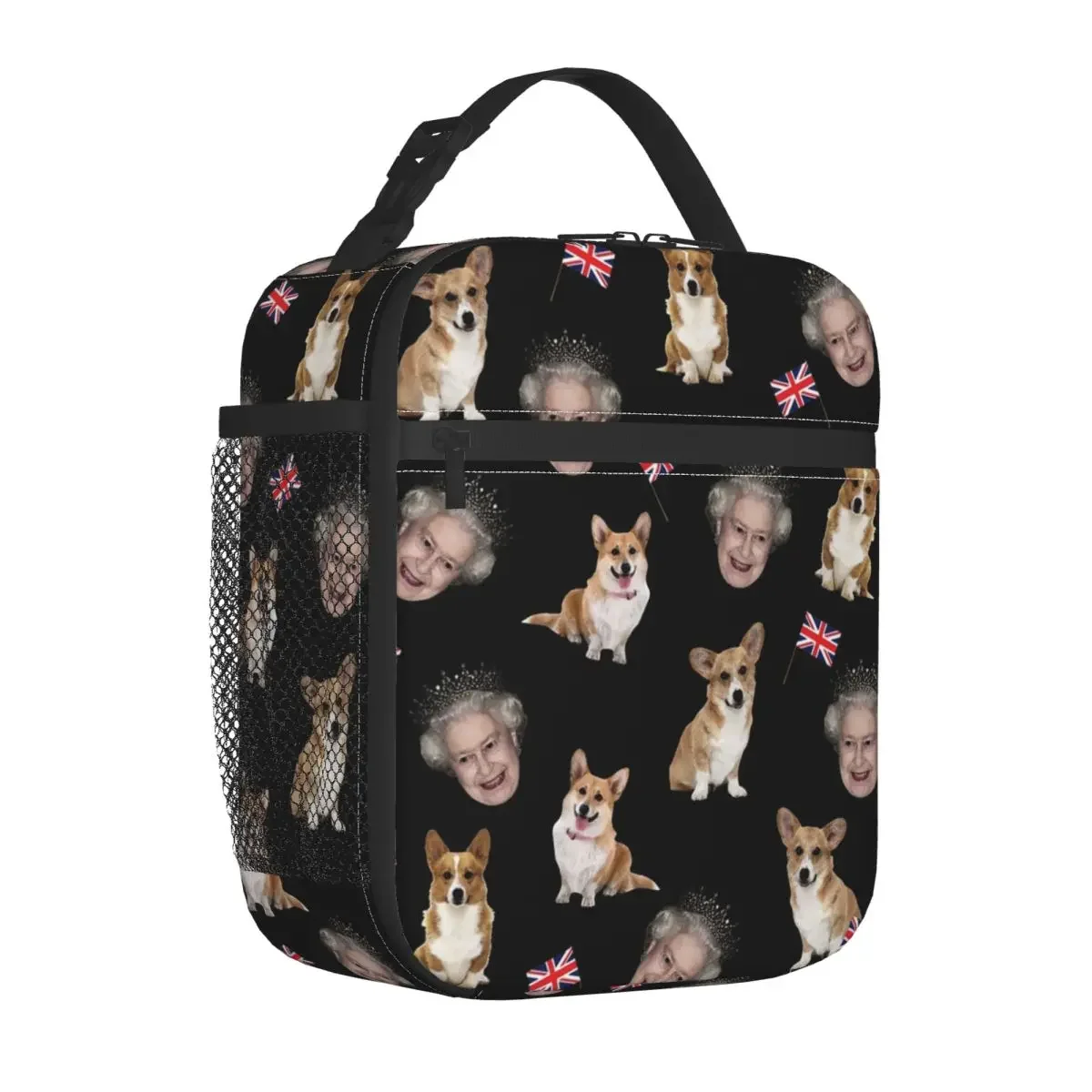 Queen Elizabeth And Corgis Insulated Lunch Bags Cooler Lunch Container High Capacity Tote Lunch Box Food Handbags School Travel