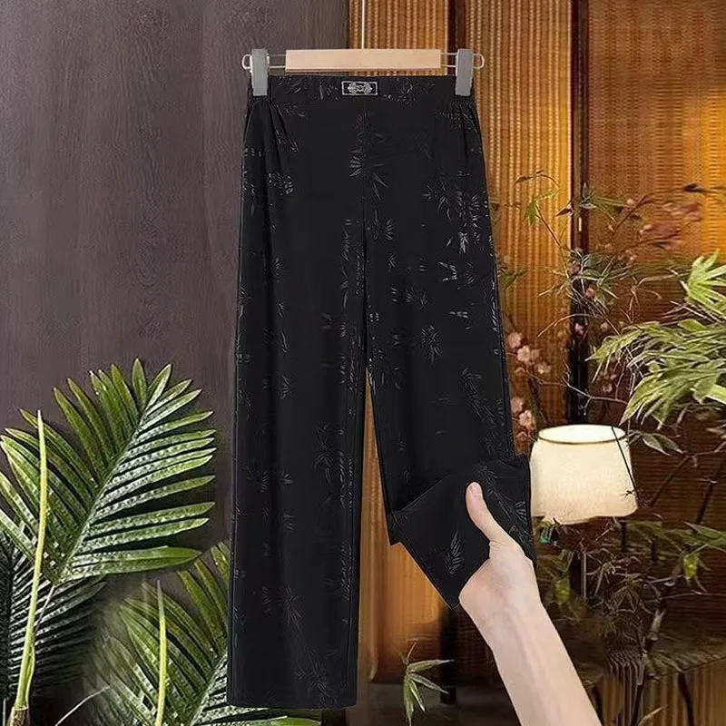 Vintage Jacquard Frühling Frauen lose Freizeit hose neues Temperament All-Match elastische Taille schlaffe Gefühl gerade Bein Hose