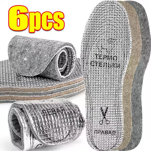 2-6pcs New Gender Neutral Grid Aluminum Foil Wool Felt Winter Sports Insoles with Shock-absorbing and Customizable Felt Insoles