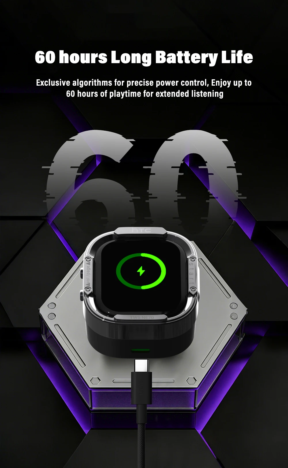 HTC NE70 Kabellose Bluetooth-Kopfhörer Touchscreen TWS In-Ear AI-Übersetzungs-Ohrhörer Geräuschunterdrückung Gaming-Headset mit Mikrofon – Detail 10