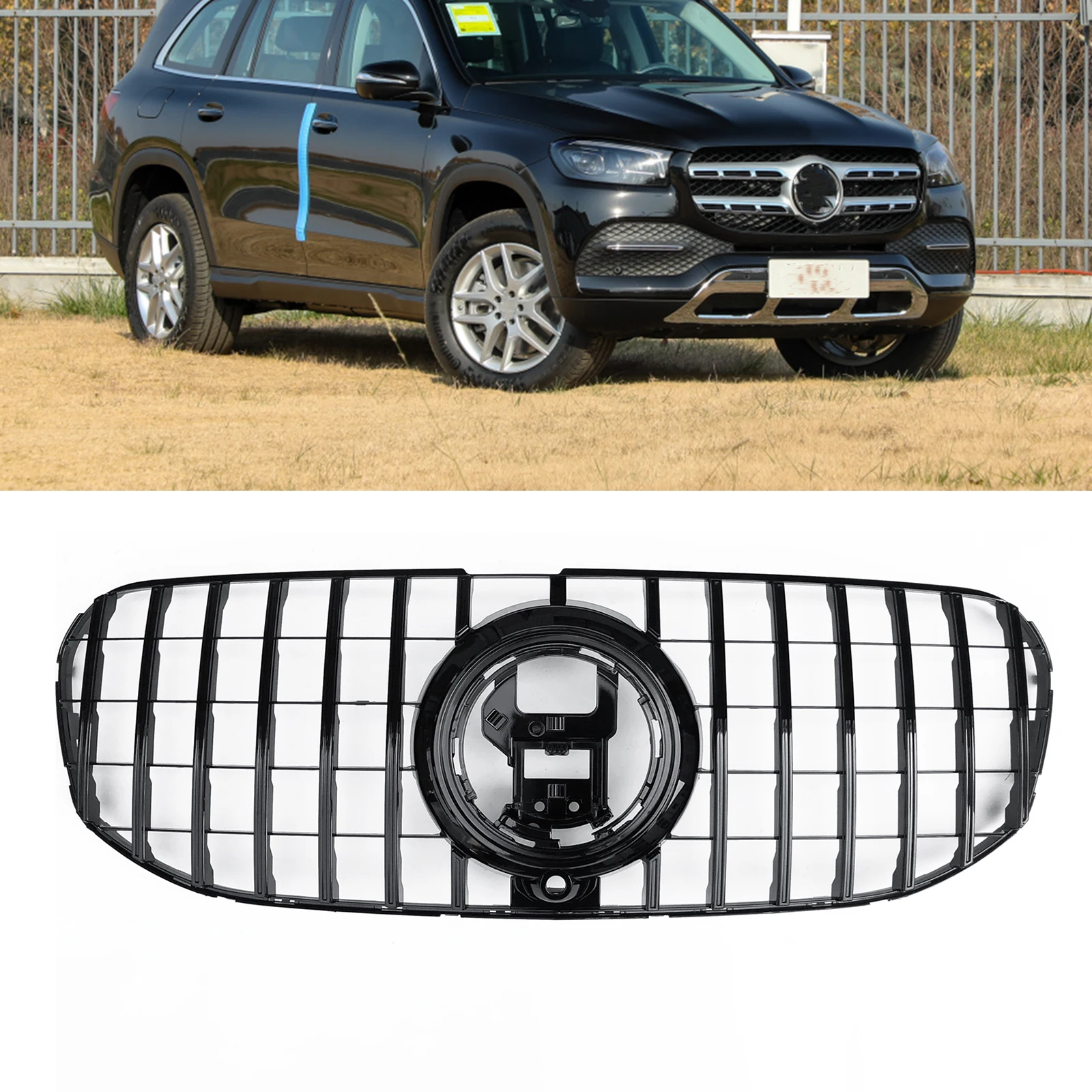 

For Mercedes Benz X167 GLS Class 2020-2025 GLS400 GLS450 GLS580 GT Style Front Grille Upper Bumper Hood Mesh Grid Racing Grill