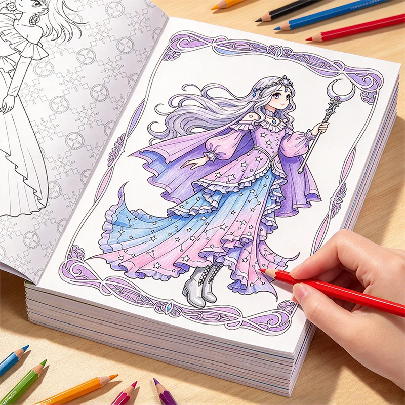 1 Princess Coloring Book Include Theme Drafts As Magic Academy Girls/forest Elves 32 Pages, Birthday Party Handicraft Activities