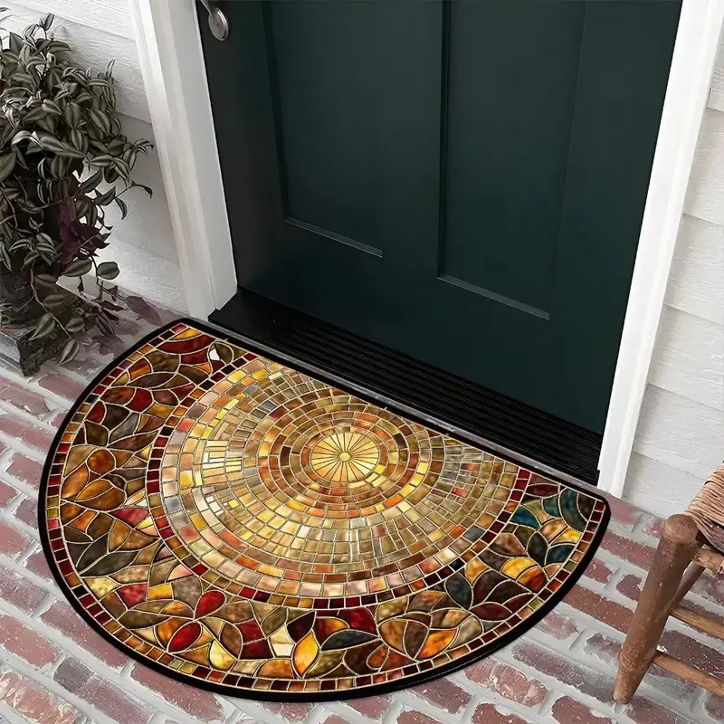 VIKAMA Mosaic Half Round Entryway Doormat Non-Slip Washable Stain Resistant Absorbent Durable Dirt Trapper Floor Mat for Home