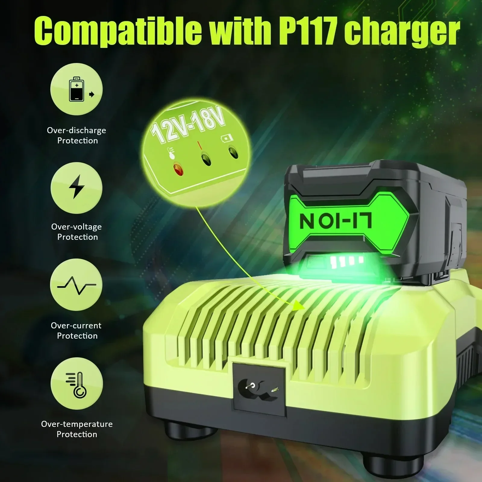 For RYOBI P108 6Ah 18V One+ Plus Battery 18 Volt Lithium-Ion Power Tools P104 P107 RB18L50 RB18L20 P108 18V charger