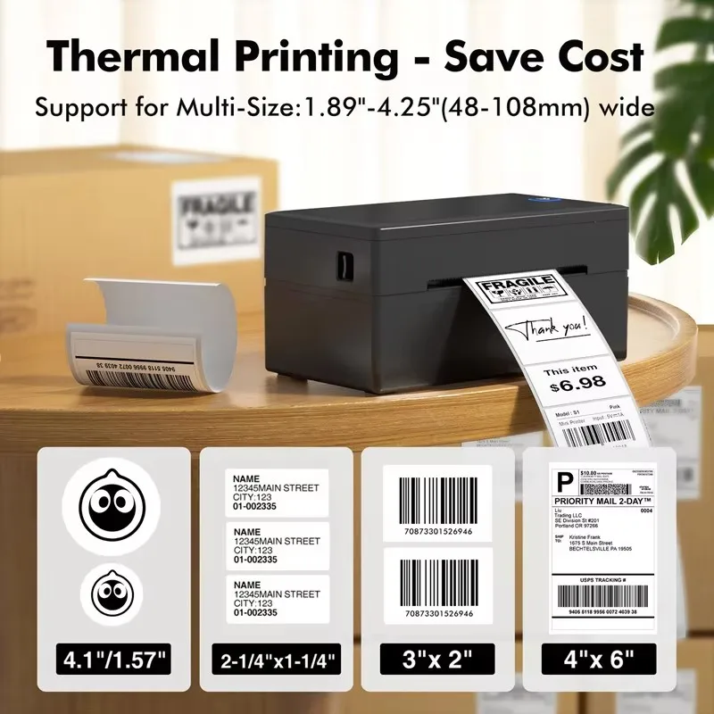 

Bluetooth Thermal Shipping Label Printer Wireless 4x6 Shipping Label Printing Compatible with Android iPhone Windows MacOS