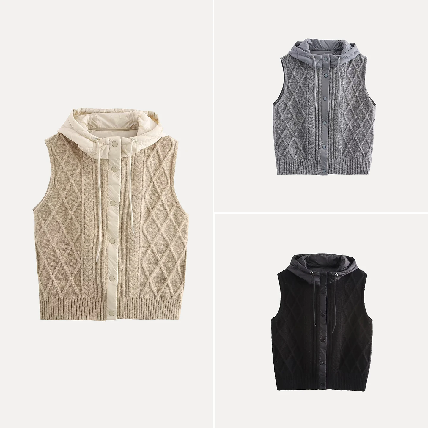 

Восстанавливаемая вязаная шапка в стиле ретро с витым узором, тюнет, жилет, женское новое поступление, осень 2025 Z, чистый цвет