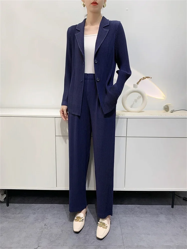 ALSEY Miyake Toothpick Pleated Casual Suit Women Spring Autumn Design Comfortable Thickened Pleated Long-sleeved Jacket