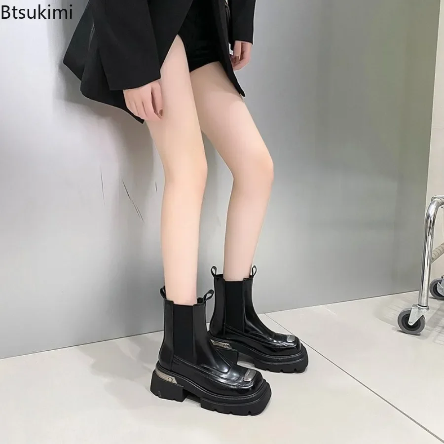 New 2024 Women\'s Flats Ankle Boots Chelsea Boots Winter Platform Designer Gladiator Motorcycle Boots Women Square Toe Goth Shoes