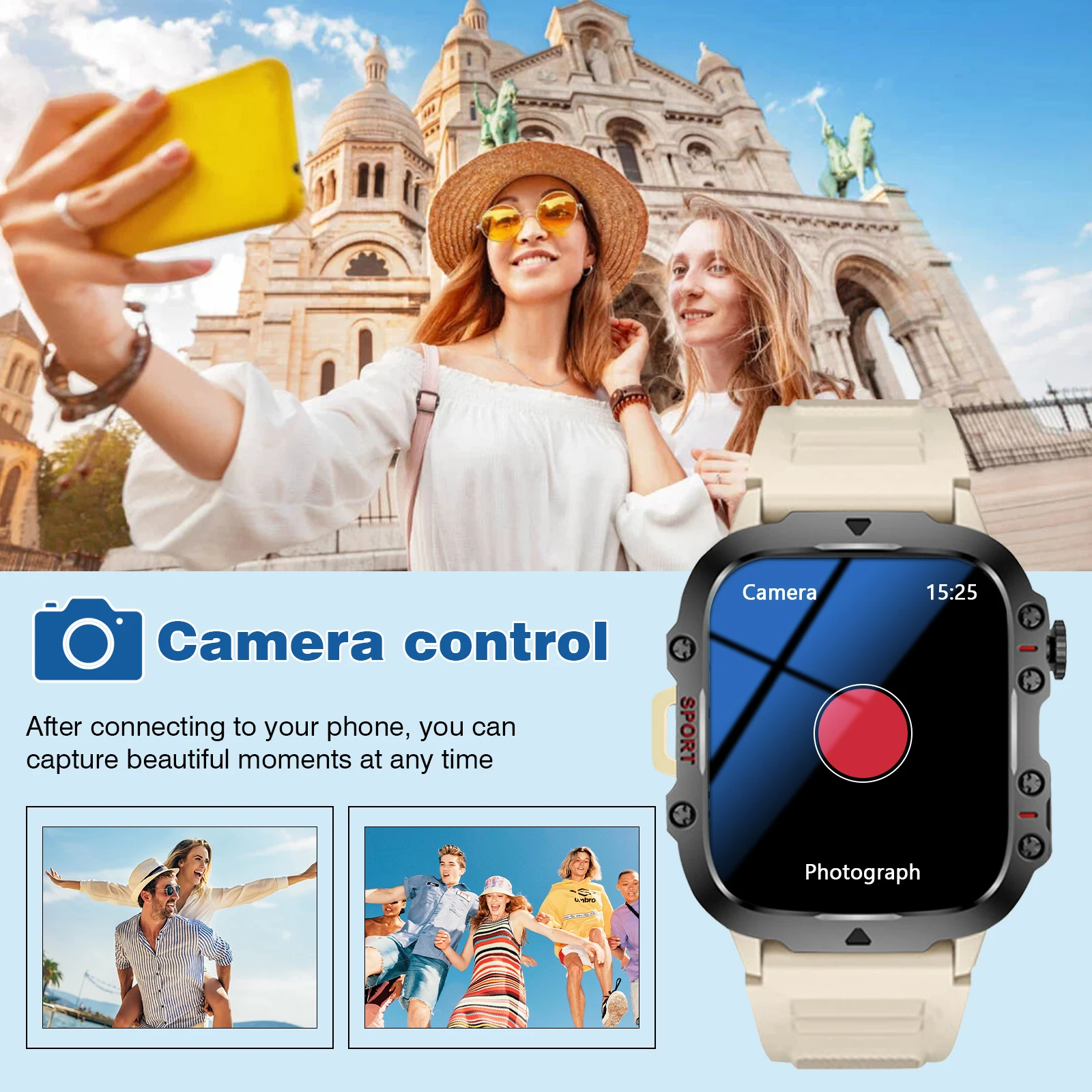 Smart Watch With Flashlight Function, Wireless Calls, Message Reminders, Suitable For Iphone And Android Phones
