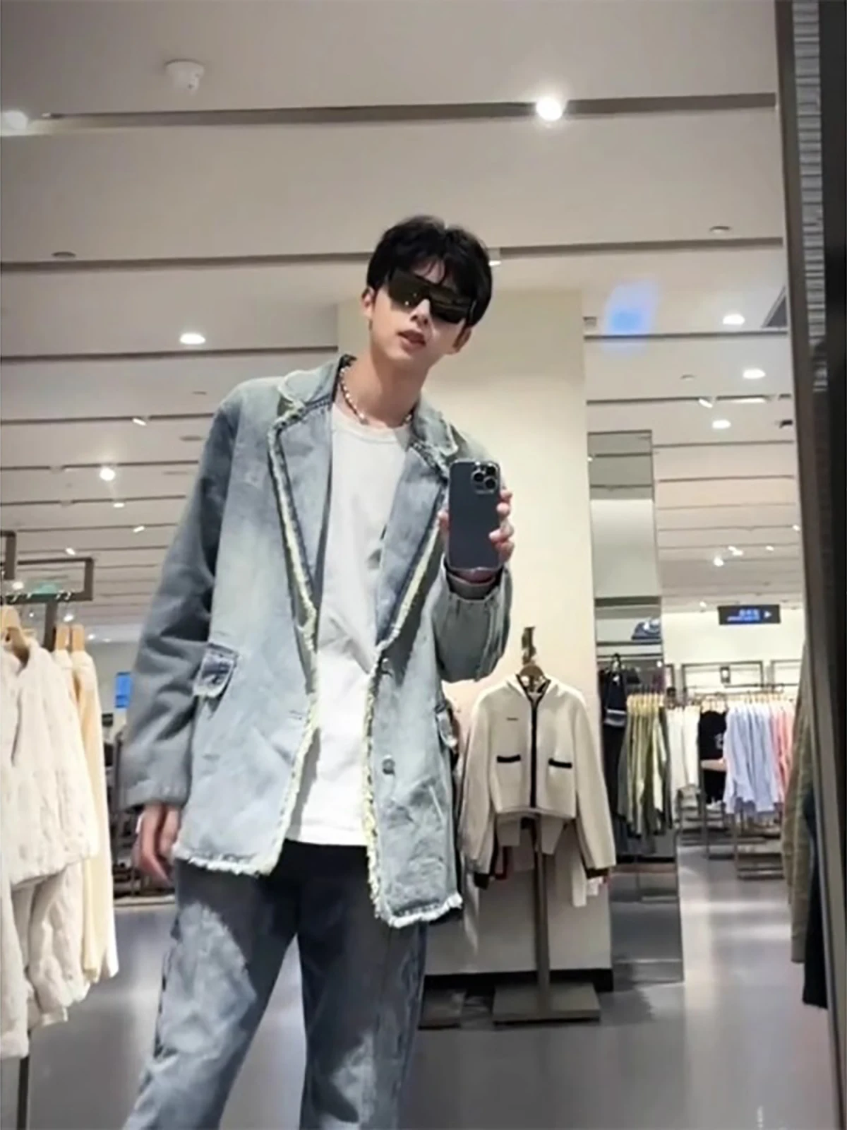 

Retro American Waed Frayed Suit Jaet Men's Trendy High-End Feeling CleanFit Western Sle Coat Spring Autumn Outerwear