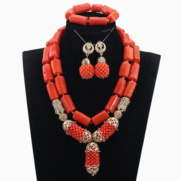 Dubai Indian Bridal African Coral Jewelry Sets Splendid Coral and Gold Nigerian Wedding Coral Beads Jewelry Set Original ABH535