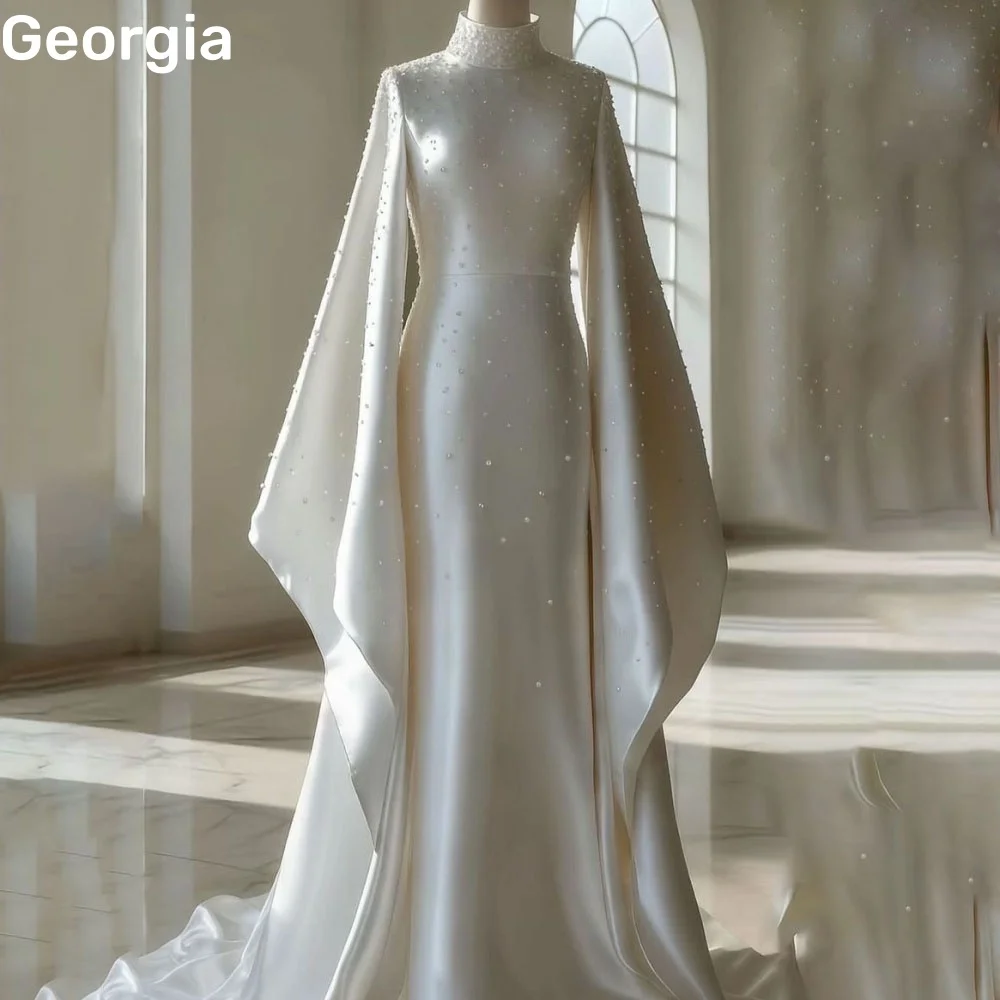 فسات kapaات sereia beadings personalizar vestidos de decote colher para eventos especiais até o chão zíper até mangas compridas casamento dr