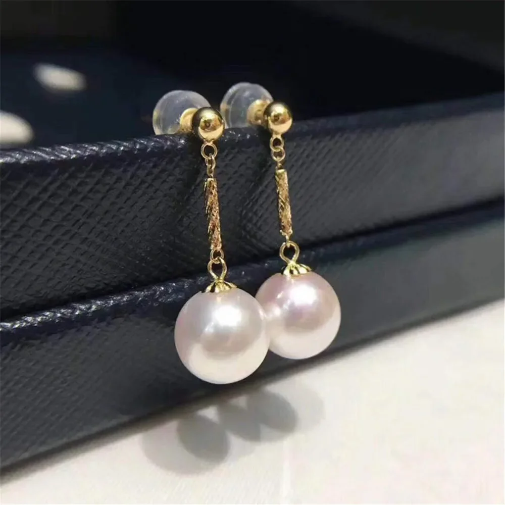 

DIY Pearl Accessories G18K Pearl Jade Earrings with Empty Support, Fashionable Pearl Earrings for Women Fit 8-10mm Round Beads