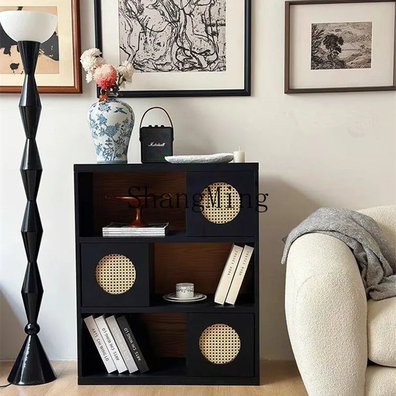 

CLWood Bookcase Bedroom Combination Bookshelf Light Luxury Modern Entryway Cabinet Black Storage Cabinet