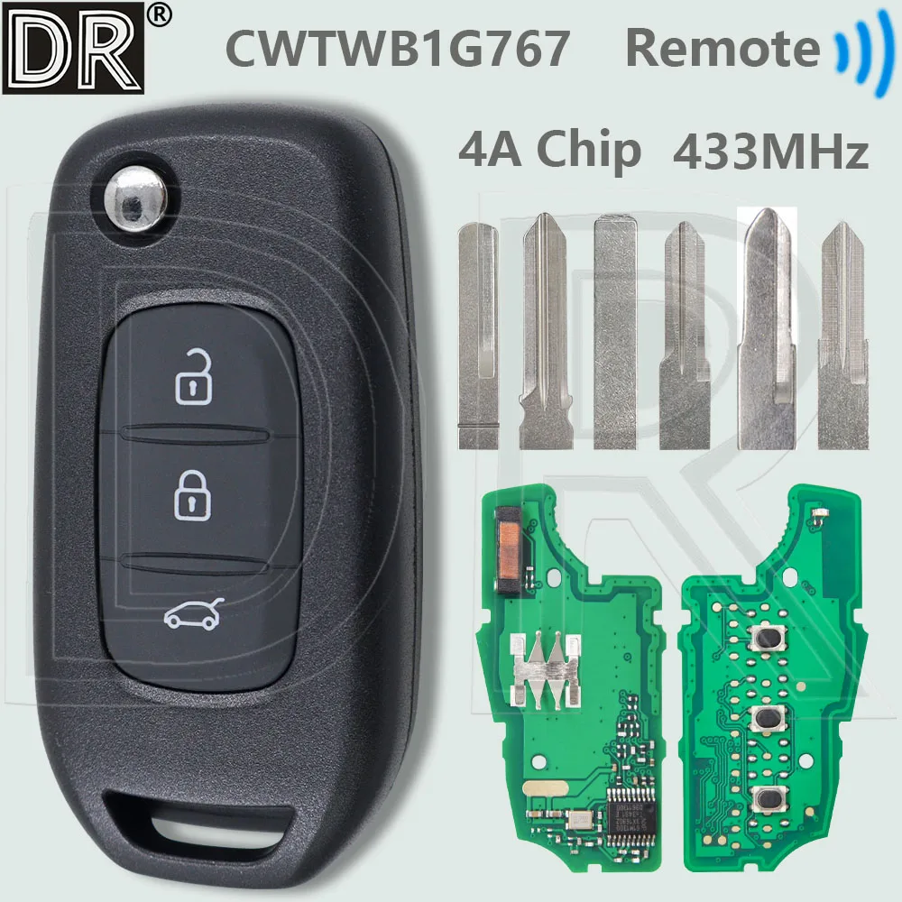 

DR 4A Chip 433MHz Car Remote Flip Key CWTWB1G767 For Renault Kadjar Captur Megane3 Symbol Logan 2 Sandero 2 Dacia Duster