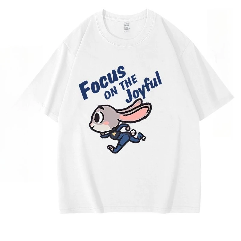 ديزني 2026 جديد Zootopia جوديث نيك لطيف الكرتون الرسوم المتحركة طباعة المرأة تي شيرت استرخاء موضة حجم كبير كم قصير #1