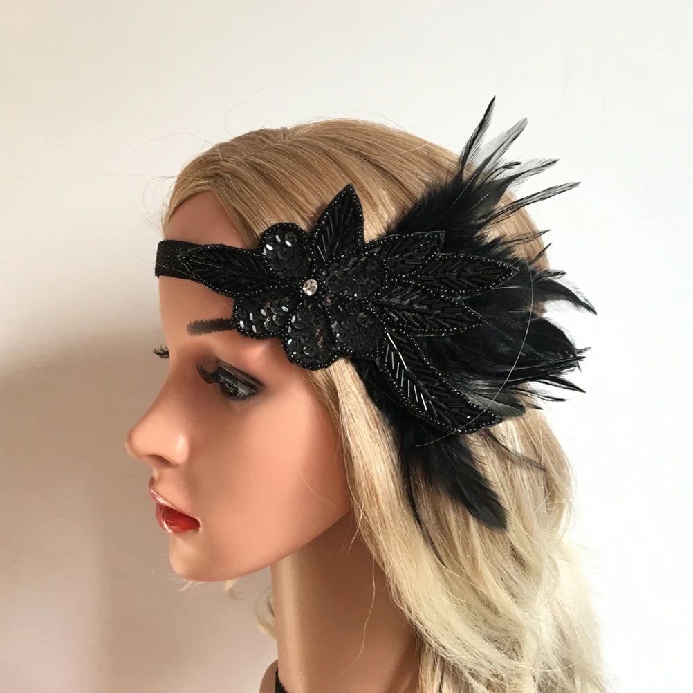 

Повязка на голову с бусинами, эластичная лента, универсальный размер, черная, для женщин, для вечеринок, свадеб, фотосессий, выступлений на сцене, аксессуар для волос