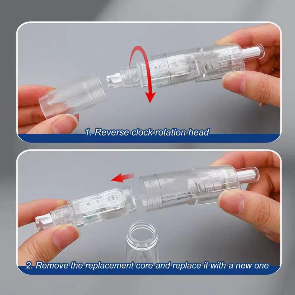 리필식 개폐식 교정 테이프, 화이트 아웃 테이프, 일본 미적, 귀여운 화이트 아웃 펜 모양 어플리케이터, 사무용품