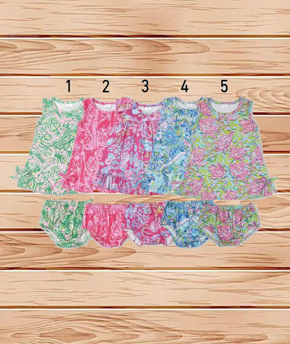 

4.4 Wholesale Western Boutique children clothing Sibling Baby Girls Flowers Tunic Top Bummies Outfits Sets