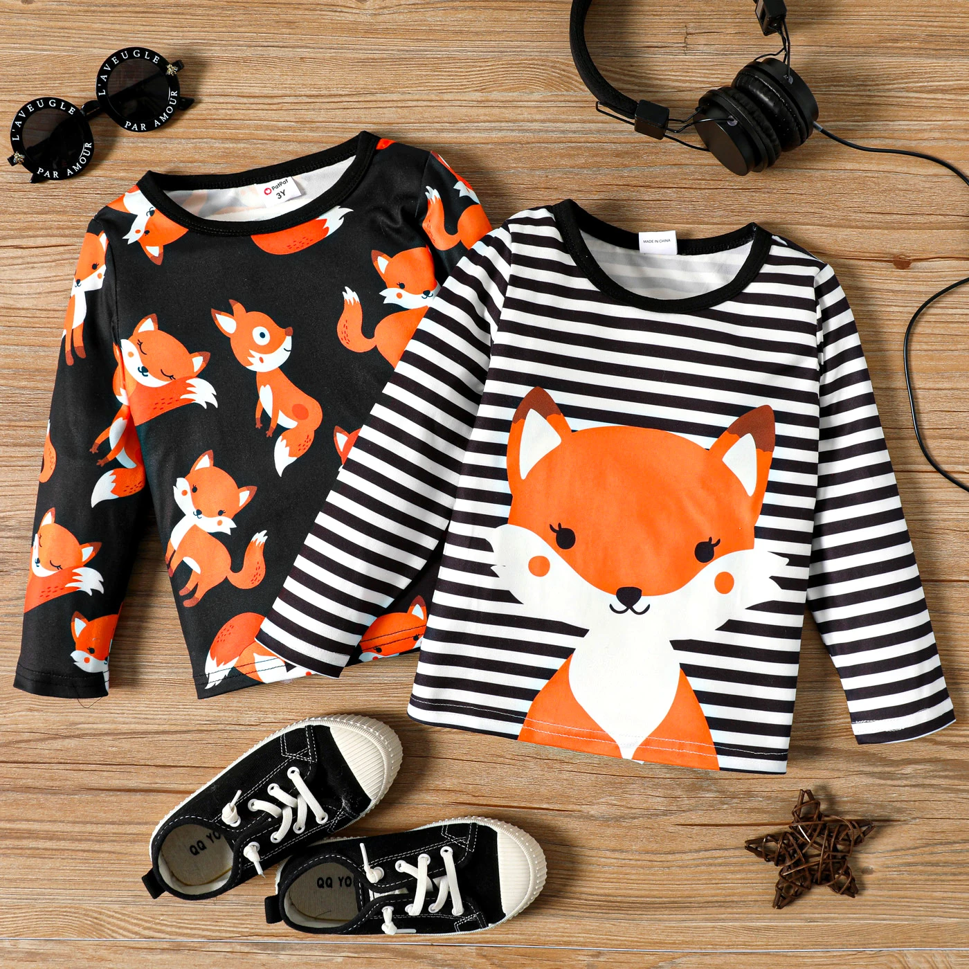 PatPat Toddler Boy Fox Print Long-sleeve Tee