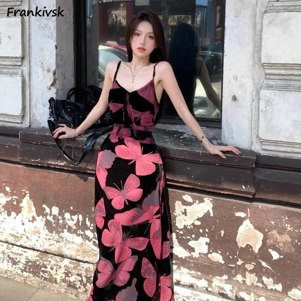 

Summer Women Dresses Lace Up Aesthetic High Street Slimming French Style Chic Sleeveless Advanced Mature Eye-catching Graceful