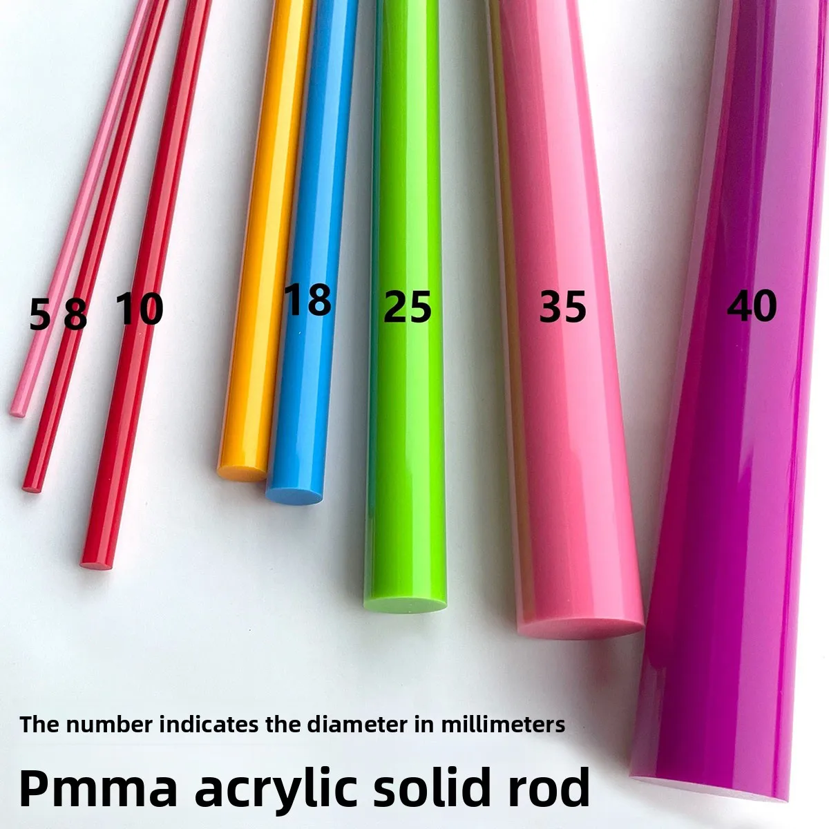 Multi-color Solid PMMA Acrylic Round Rod, Organic Glass Cylinder Custom Cutting & Fabrication