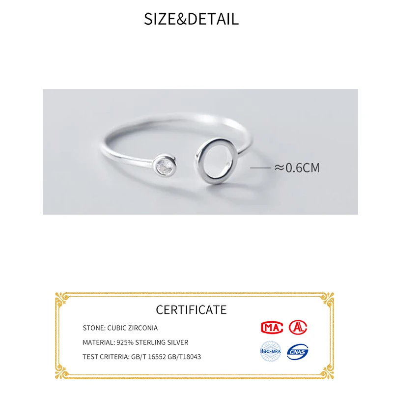 Anello regolabile rotondo vuoto in vero zircone in argento Sterling 925 SOFTPIG per donne affascinanti accessori minimalisti di gioielleria raffinata