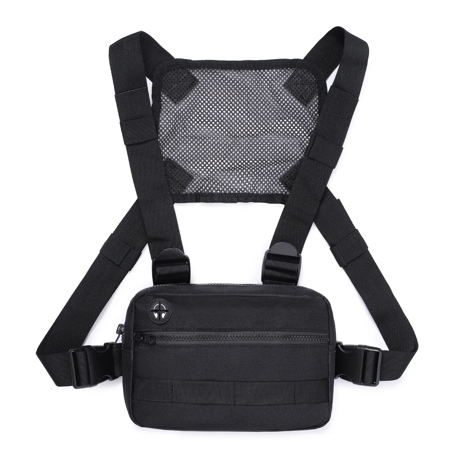 Men Multifunctional Hip Hop Chest Bag with Headphone Hole Unisex Nylon Running Fishing Travel Vest Bag Large Capacity Chest Pack