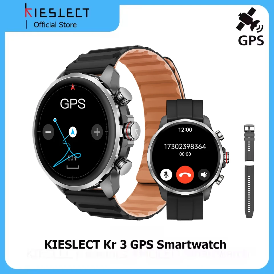 Kieslect Kr 3 Smartwatch 1.5 "FHD AMOLED عرض 5ATM مقاوم للماء GPS جهاز تعقب للياقة البدنية شاشة لمس رقمية ساعة اليد