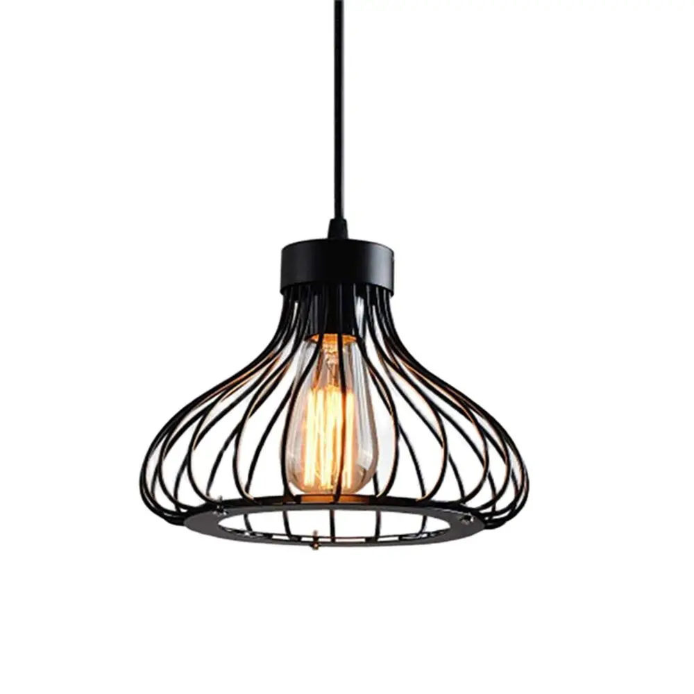 

E27 Black Metal Hanging Pendant Light Interior Cage-shaped chandelier Ceiling Light for Kitchen Dining Room Living Room Bedroom