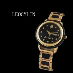 LEOCYLIN Fashion quartz watch Black jade ware for men 43mm waterproof Luminous Wristwatches crystal Relogio Masculino clock