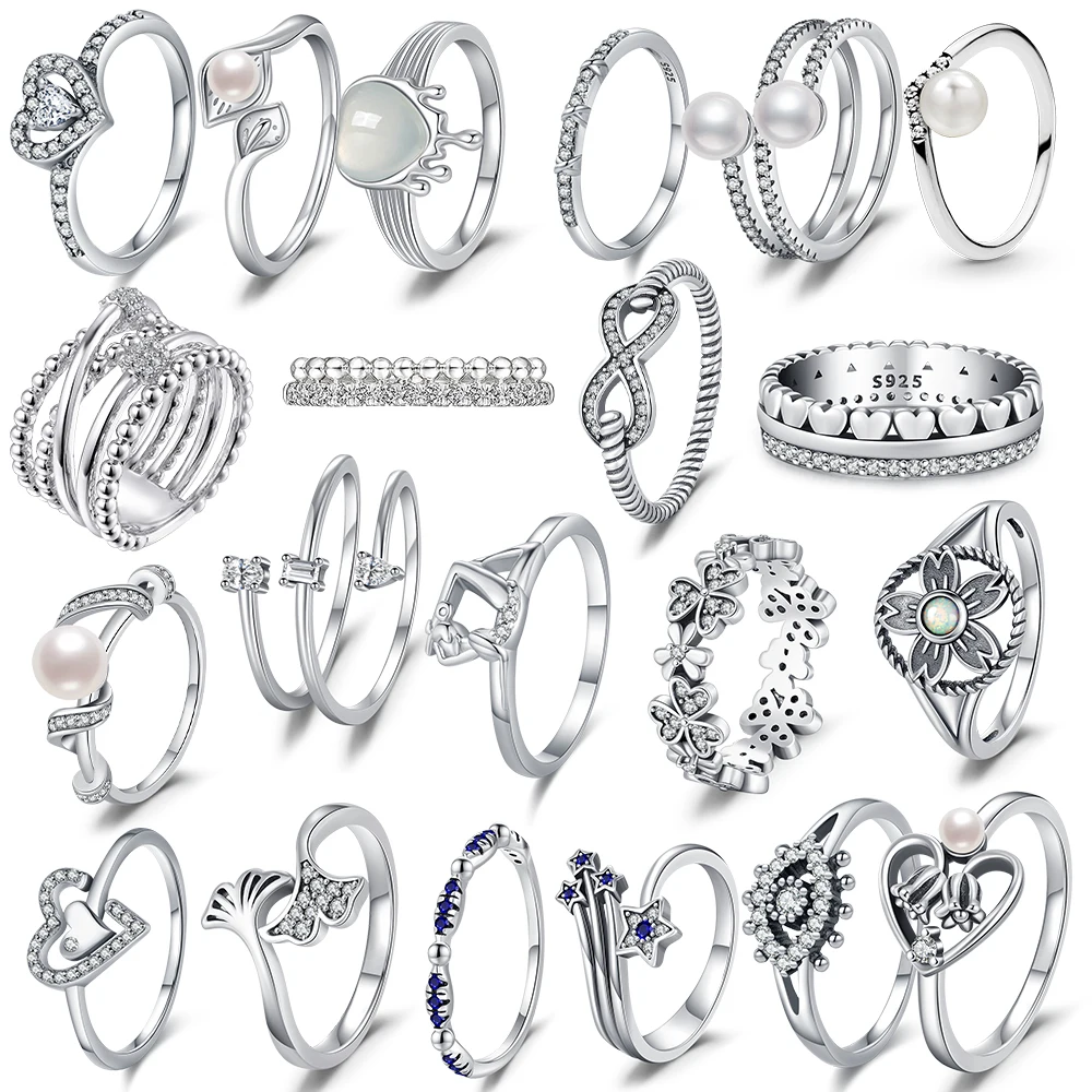 

New Rings 925 Sterling Silver Ring Original Silver Pearl Ring For Women Luxury Zircon Simple Finger Ring Lover Jewelry Gifts